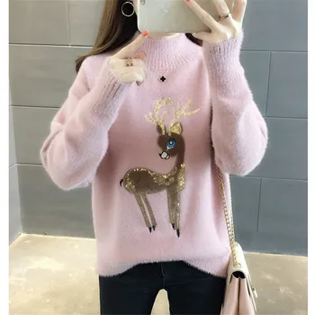 En-gros 2019 nou toamna iarna Fierbinte de vânzare de moda pentru femei casual cald frumos SweaterCartoon paiete cerb pulover