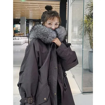 Parka Femei Gros Plus Catifea Lungi Paltoane și Jachete de Iarnă Caldă Liber Supradimensionat Parka cu Fermoar Buzunare Fata coreeană Îmbrăcăminte exterioară