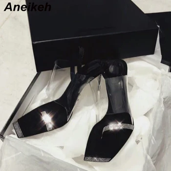 Aneikeh NOU CLAR DIAMANTE TOCURI Femei Pantofi Peep Toe Tocuri inalte, Sandale de Vară Pantofi de Partid din PVC Stras Curele, Sandale, Pompe