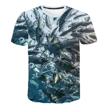 Navă de Pescuit tricou casuall stil Digital pește Maneci Scurte O-gât 3D de imprimare T-shirt Marele rechin alb plaja Asiatice dimensiune
