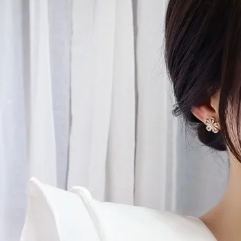 De lux Cubic Zircon CZ Floare Stud Cercei pentru Femeile Japoneze si Coreea Stil Nou 14K Aur Real Pearl Margele Cercei
