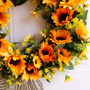 Decorative, Flori Artificiale Coronita Ghirlanda Cu Floarea-Soarelui Galben Și Verde, Frunze De Ușă Fereastră Decoratiuni De Nunta