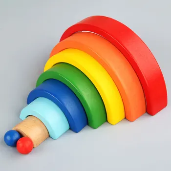 Jucarii pentru copii Rainbow Stivuitor Jucarii din Lemn Pentru Copii Creative Curcubeu Blocuri Montessori Jucărie de Învățământ pentru Copii 7PCS