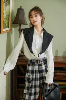 CHEERART Toamna coreean Bluza Femei cu Maneci Lungi de Sus Designer de Buton Alb Până Camasa Guler Cu Pelerină 2020 Îmbrăcăminte de Modă