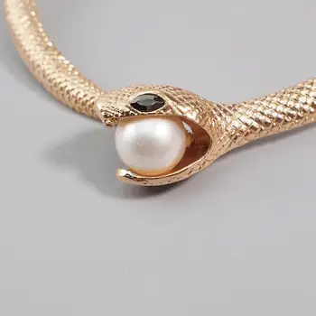 Șarpe cu Imitație pearl Bar Curbat Design Gât Guler Cravată Colier pentru femei Partid Bijuterii de Aur de Argint de Culoare UKMOC