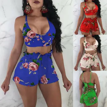 Nou Design Pentru Femei 2 Buc Costum De Baie Sexy Si Damele De Fete Crop Top Sutien De Înaltă Talie Pantaloni Scurți Set Floral Imprimat Beachwear Utilaje