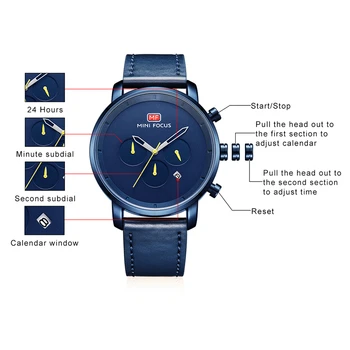 MINI FOCUS Ceasuri Mens 2019 Moda Cuarț Ceasuri Sport Pentru Barbati Multi-funcție Slim Barbati Ceas de Ceas din Piele pentru Bărbați ceasuri de Mînă