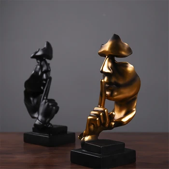 31cm Rășină Tăcerea este de Aur Masca Statuie Ornamente Abstracte Statuete Masca Sculptura Ambarcațiuni pentru Birou Vintage Decor Acasă