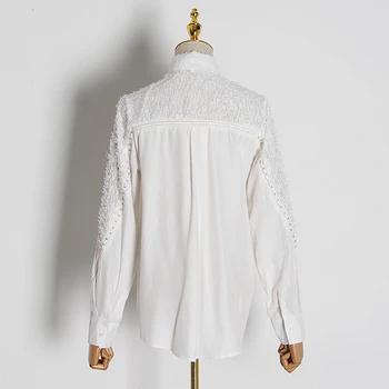 TWOTWINSTYLE Mozaic Dantelă Albă Cămașă Pentru Femei Arc Guler Maneca Lunga Bluza Casual de Moda de sex Feminin Haine Noi 2020 Maree