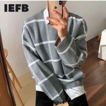 IEFB /bărbați purta carouri pulover 2020 toamna witner nou stil coreean pierde pulover tricotate valul topuri toate-mtch cintage 9Y3248