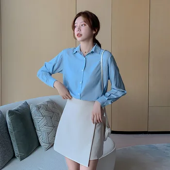 Primăvara Femei Camasa Maneca Lunga Moda Coreeană Cămăși Albastre De Toamna Femei Streetwear Birou Slim Bluza Eleganta Doamnelor Topuri