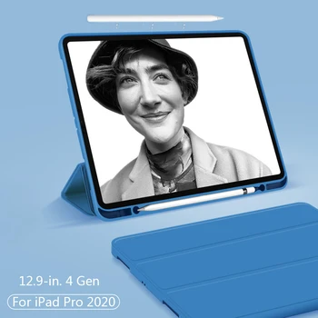 Cu Creion Cover Pentru iPad Pro 12.9 2020 Cazul a 4-a Generație Multi-Fold PU Silicon Trezi Față ID Nou A2229 Funda Capa