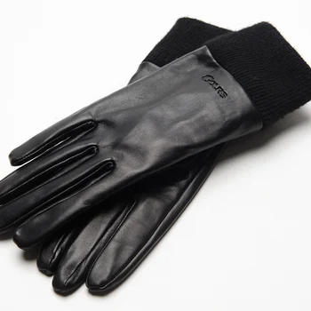 Gours Femei din Piele Mănuși de piele de Oaie Neagră Touch Ecran Mănuși Cu Tricot Manșetă Gros de Iarna de Cald Moda Noua GSL084