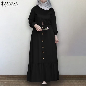 Rochie musulman ZANZEA Femei Toamna Zburli Tiv Lung Caftan Abayas Sundress Solid Dubai Abaya Turcia Hijab Rochie de Vestidos Halat