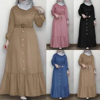 Rochie musulman ZANZEA Femei Toamna Zburli Tiv Lung Caftan Abayas Sundress Solid Dubai Abaya Turcia Hijab Rochie de Vestidos Halat