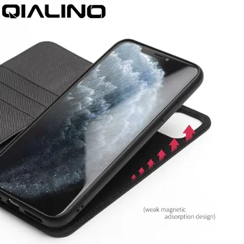 QIALINO din Piele de Caz pentru iPhone 11 XR Pro XS X XS Max 7 8 Plus SE2 2020 Slot pentru Card Flip Magnetic Masina cu Suport pentru Telefon