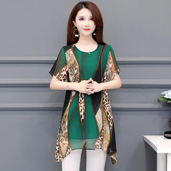 Nouă Femei Bluza Coreean Maneci Scurte Plus Dimensiune Imprimare Șifon Tricou Femei Liber Casual Slim Volane Femei Bluza 5021 50