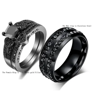 Dimensiune5-13 Choucong Moda Bijuterii 10kt Negru cu Aur din Oțel Inoxidabil AAA CZ Prințesă Tăiat Femei Bărbați Cuplu de Nunta Inel Cadou