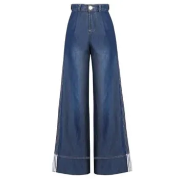 Plus dimensiune 4XL!Vintage Subțire Tencel blugi femei prietenul Înaltă Talie Pantaloni Largi Picior lateral cu Dungi, Blugi Largi Femei Pantaloni