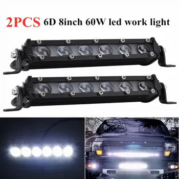 2 buc 6D 8inch 60W led lumina de lucru Led Lumina reflectoarelor Bar Lampa de Conducere pentru Camion, SUV, ATV-uri Boad RZR 4X4 Off-Road masina de lumină 12V 24V