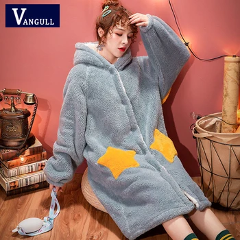 Vangull Coral fleece Pijamale femei de Iarna 2020 Nou coreean Liber Casual Stea Timp de Exterior Purta cămașă de noapte din Flanel Drăguț Haine de Acasă