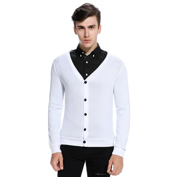 Pulover Barbati Maneca Lunga Cardigan 2019 Brand De Moda Casual Slim Tricotaje Subțiri Jersey Plus Dimensiune Trage Homme Alb Negru
