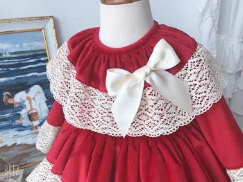 Fetița Toamna Iarna Dantelă Roșie de Catifea cu Maneci Lungi Vintage spaniolă Lolita Printesa Rochie de Bal Rochie pentru Fete de Craciun Casual