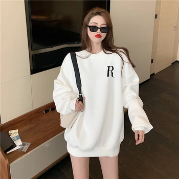 2020 solid literele R imprimare Femeie haine de lână vrac Tricou casual la modă alb negru cu maneci lungi tricou