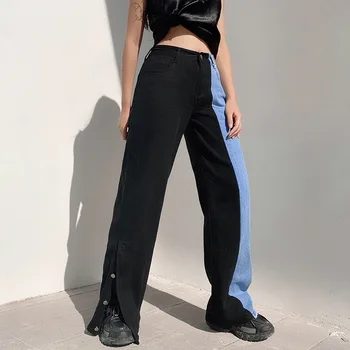 2020 Femei Mozaic Blugi Streetwear Casual Largi Picior Blugi de Moda Toamna Streetwear Pantaloni Hip Hop Jeansy Damskie