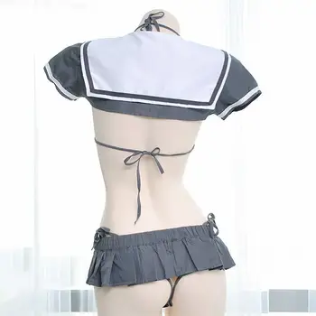 OJBK Japoneză Uniformă de Școlăriță Sexy Anime Cosplay Bikini Lenjerie de corp cu Mini Cămașă Plisată Fusta Gri lenjerie Sexy girl dress
