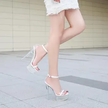 Cristal Sandale Femei 2020 Vara Noi cu toc Înalt Pantofi pentru Femei Model Sexy Show Stiletto Dansatoare Papuci Negru Argintiu Alb