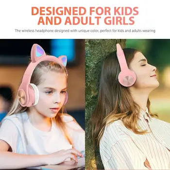 LED-uri de Pisică Ureche Căști Bluetooth 5.0 Anulare a Zgomotului Adulți Copii Fata de setul cu Cască Suport TF Card FM Radio Cu Microfon Wireless+Cablu
