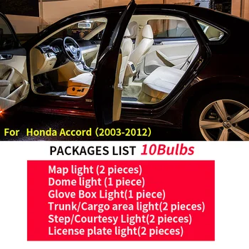 10buc Accesorii Auto, Becuri cu LED-uri Pachet de Interior Kit Pentru 2003-2012 Honda Accord Condus Harta Dom Portbagaj Lumină de inmatriculare Lam