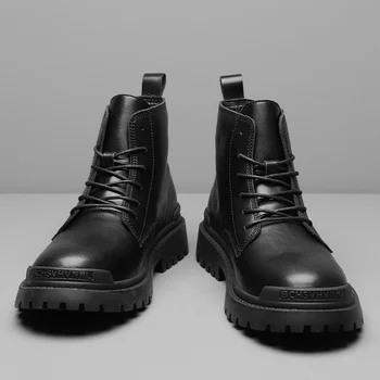Negru de Iarna Barbati Casual Pantofi din Piele Plus Catifea de Înaltă calitate din Piele Barbati din Piele Pantofi Cald Iarna pentru Bărbați Încălțăminte din Piele pentru Bărbați