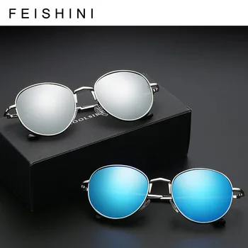 FEISHINI Puternic Rotund ochelari de Soare pentru Femei Polarizati de Brand Designer de Metal Moda UVb Conduce Ochelari Pentru Barbati Vintage Lentila Oglinda