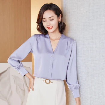 Toamna anului 2020 Noua Moda Femei Plus Dimensiune Bluza Vrac Femei Topuri Tricou cu Maneci Lungi V-neck coreean Bluza din Satin Blusas Mujer 10853