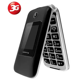 Ushining Mobile 3G Flip Telefon Ecran Dual SIM Deblocat Senior Telefon Mobil Buton Mare Compatibil Ușor de utilizat pentru persoanele în Vârstă
