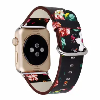 Naționale Tipărite Curea din Piele pentru Apple Watch Band se 42 44 40 mm 38mm Floare de Design brățară Brățară pentru iwatch 1/2/3/4/5/6 trupa