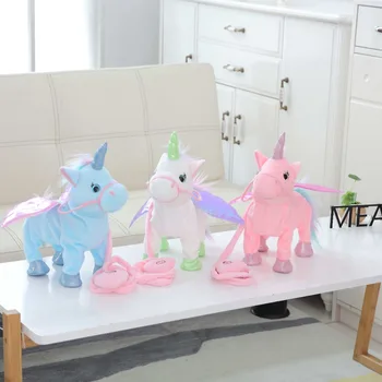Minunat 35cm Electrice de Mers pe jos Unicorn de Pluș Jucărie de Pluș Jucărie Animal de Muzică Electronică Unicorn Jucărie pentru Copii Cadouri Funy