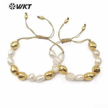 WKT WT-B454 Clasic Natural de apă Dulce Pearl Brățară de Aur Și de Perle Cu Femei Banchet de Nuntă Handmade Dantelă Brățară Bijuterii