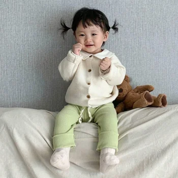 Primavara toamna tricotate cardigan pulover jacheta baieti fete haine de moda simplu versiunea coreeană 0-2 ani Beibei haine de calitate