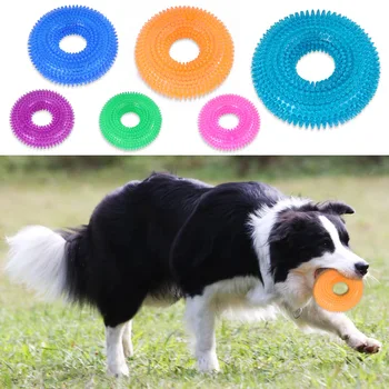 Câine de Mestecat animale de Companie TPR Siguranța Jucăriilor Ghimpată Inel Musca Cerc de Cauciuc Rezistent la Molar de Curatare a Dintilor Jucărie Pentru Catelus