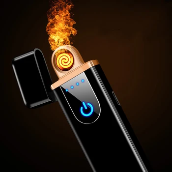 Ultra Subțire Mini Metal, Brichete USB Electric Bricheta Atingere cu Degetul de Imprimare de Foc Accesorii de Fumat Windproof Bărbați Cadouri