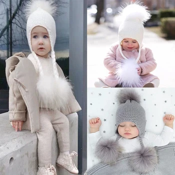 Copilul Pom Pom Beanie Cald Tricotate Pălării Blană Pălărie Pentru copii de Iarna Căciuli Fată Și Băiat Ureche Capac