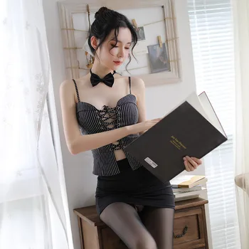 2021 sexy femeie în uniformă secretar geanta costum fusta șold sexy lenjerie negru dungă birou OL cosplay erotic secretar de haine de sex