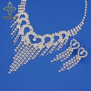 TREAZY de Lux cu Argint Culoare Cristal Cravată Colier Cercei Set Bijuterii pentru Femei Inima Ciucuri Mireasa Nunta Seturi de Bijuterii