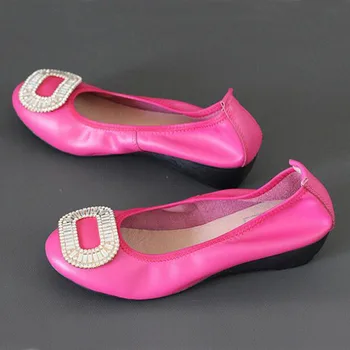 2020 Superficial gura pană femei pantofi stras pătrat catarama non-alunecare din piele pantofi singur cristal Elegant pentru femei pantofi de piele