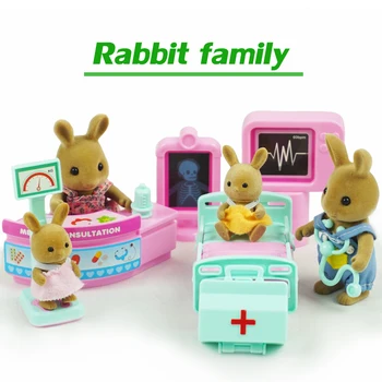 DIY setați ziua de naștere pentru copii jucărie cadou urs iepure jucărie mobilier 1/12 iepure animale de pădure familia spital set