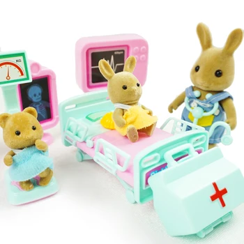DIY setați ziua de naștere pentru copii jucărie cadou urs iepure jucărie mobilier 1/12 iepure animale de pădure familia spital set