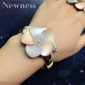 Noutatea de Lux 3Tone de Flori Nigeria Brățară Inel Set de Bijuterii Pentru Femei Nuntă Cubic Zircon Cristal CZ Dubai Bijuterii de Mireasă